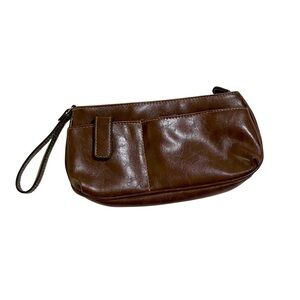Brown Leather Wristlet Clutch